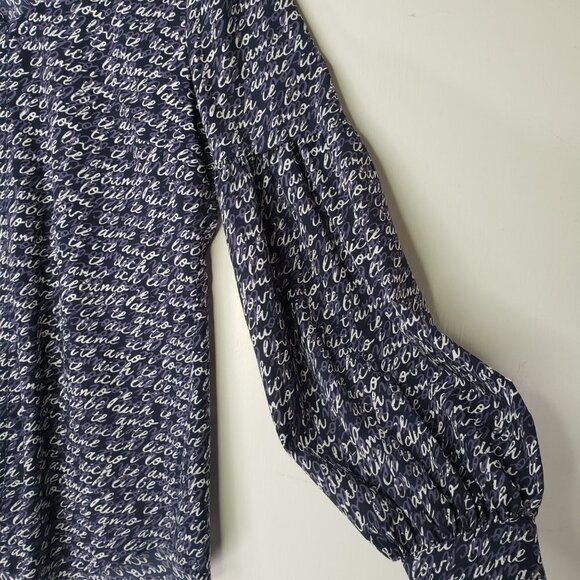Cabi Te Amo Printed‎ Balloon Sleeve Blouse S Blue Top - Picture 3 of 11